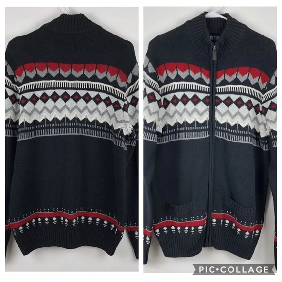 New Chaps Zip Front Cardigan Sweater Chevron Ski M - Picture 1 of 7